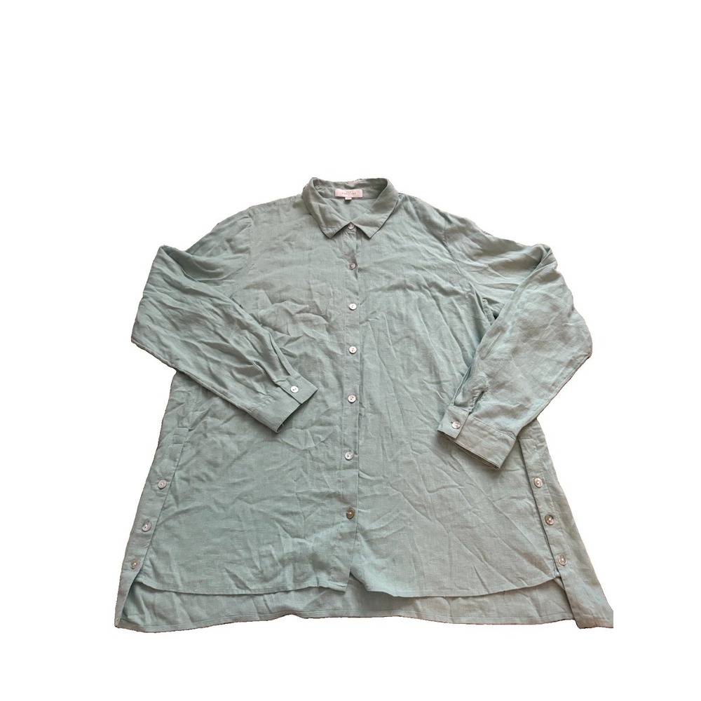 New Directions Linen & Lyocell Blend Light Green Button Down Shirt Womens XLarge